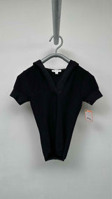 Alaia S/S Open-Neck Hooded Knit Top