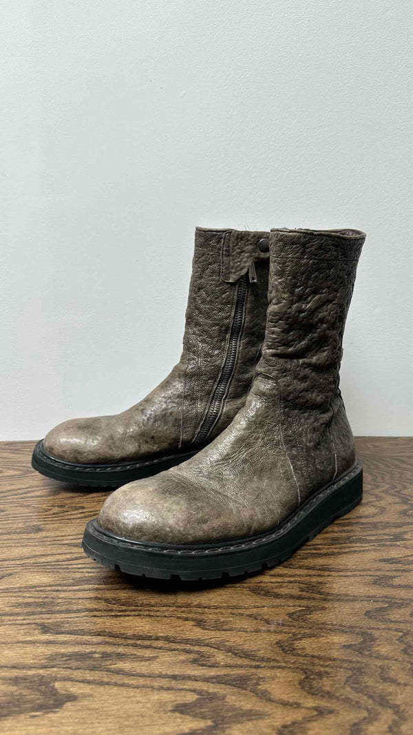 Rick Owens Acid-treated Crinkle Leather Boots