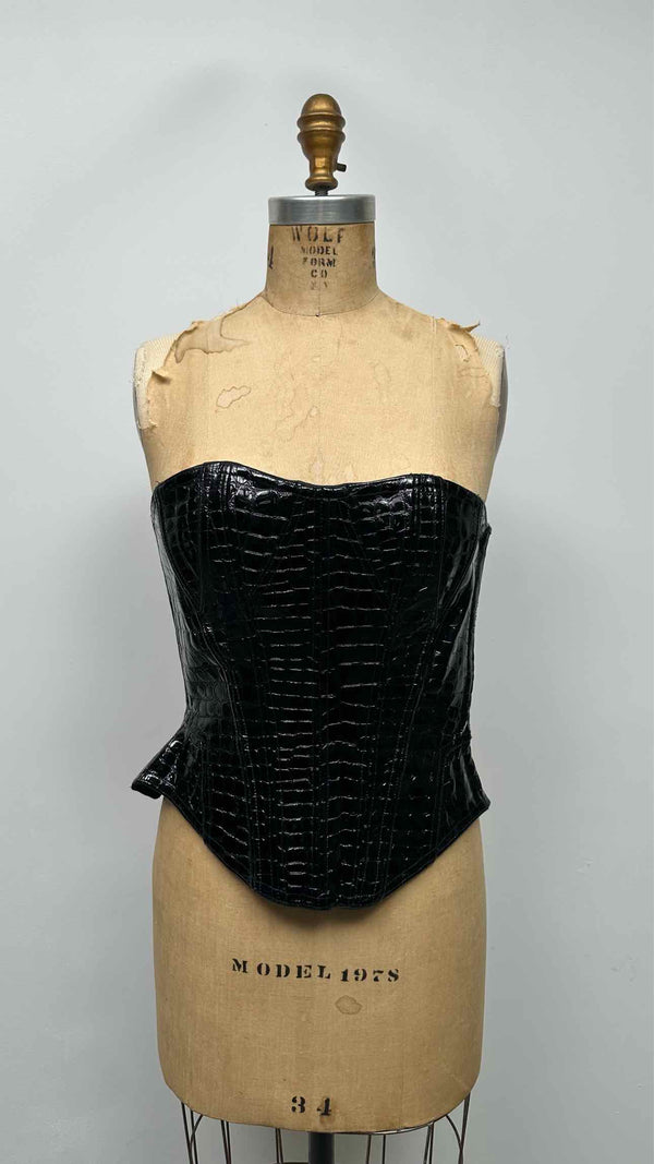 Cadolle Victoria Embossed-leather Corset Top