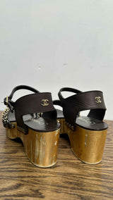 Chanel Chain-detail Ankle-strap Platform Sandals