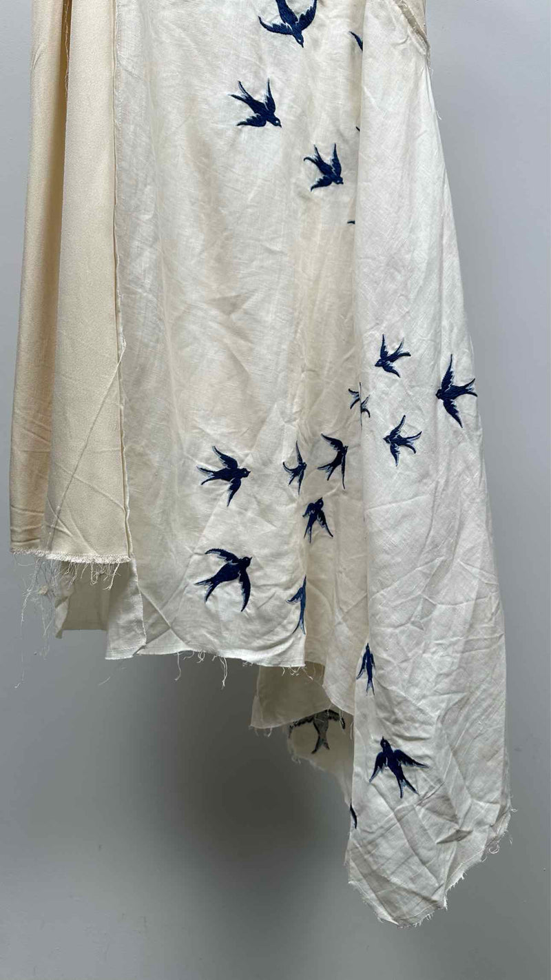 JW Anderson Swallow-embroidered Linen Assymetrical Skirt