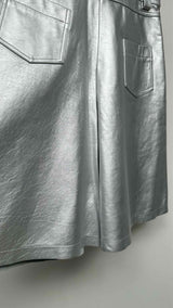 Zomer Rose-Print Metallic Leather Wide Shorts