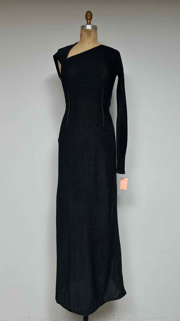 Y-3 One-Shoulder Velvet-Mesh Long Dress