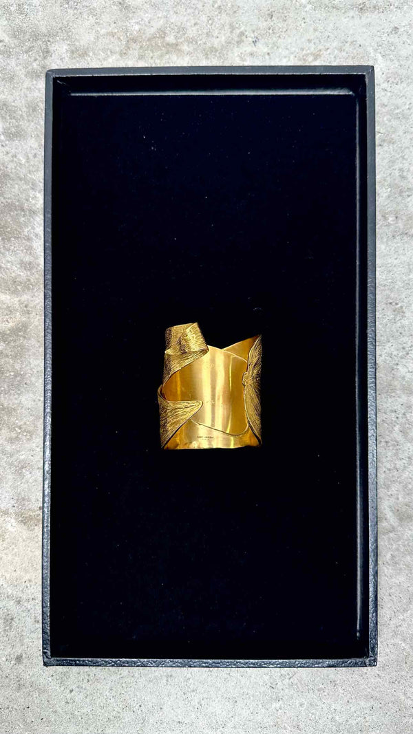 Saint Laurent Leaf Chunky Cuff Brass Bracelet