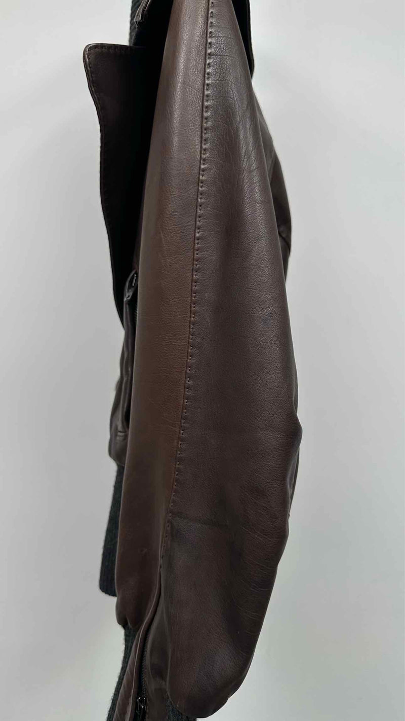 Donna Karan Knit-hybrid Shawl-collar Leather Jacket
