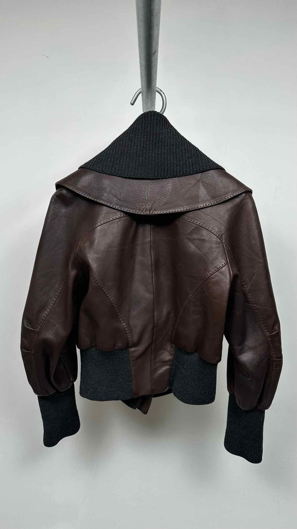 Donna Karan Knit-hybrid Shawl-collar Leather Jacket