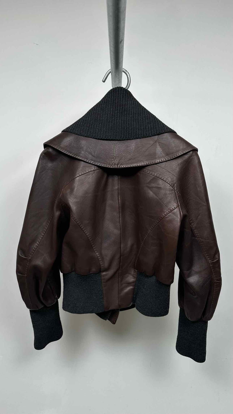 Donna Karan Knit-hybrid Shawl-collar Leather Jacket