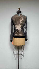 Jean Paul Gaultier Distressed High-neck Printed Mesh L/S Top