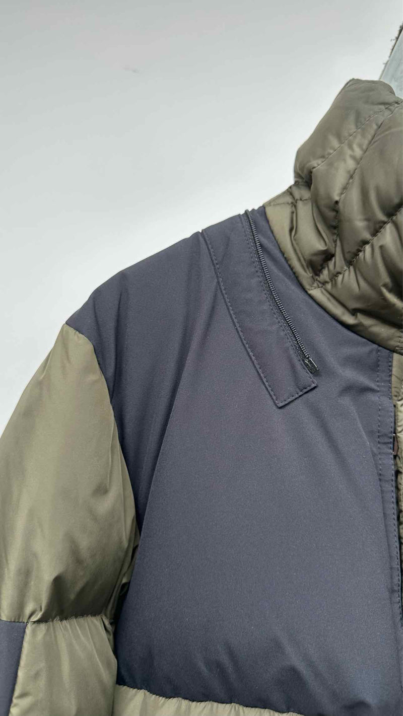 Moncler Paneled Two-tone Hooded Down Jacket