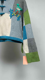 Yan Yan Knits Checked Stand-collar Pullover Sweater