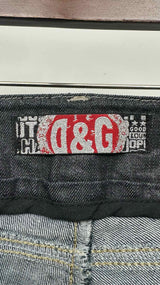 D&G Sequin Logo Waist Flare Waxed Jeans