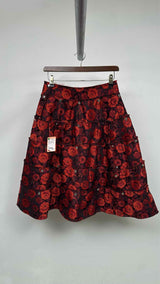 Comme Des Garcons Rose-jacquard Tiered Snap-detailed Skirt