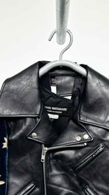 Junya Watanabe Floral-Velvet-Sleeve Reconstructed Faux Leather Jacket