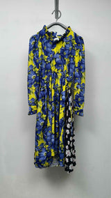 Balenciaga L/S Hybrid Multi-floral Pleated Dress