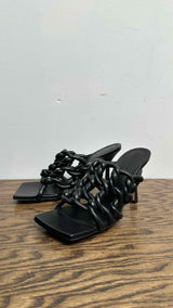 Bottega Veneta Square-Toe Inter-Woven Stretch Heel Sandals