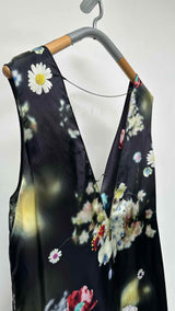 Calvin Klein Collection N/S Chain-cage-deatiled Floral Satin Dress