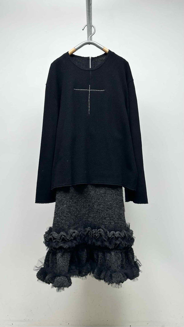 Comme Des Garcons Knit-hybrid Tiered Ruffle-bottom Dress