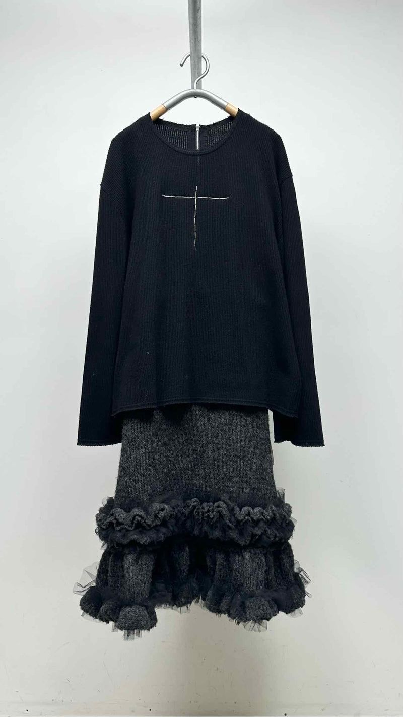 Comme Des Garcons Knit-hybrid Tiered Ruffle-bottom Dress