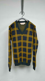 Marni Checked V-Neck Plaid Sweater