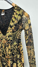 Jean Paul Gaultier L/S Jewelry-printed Mesh Dress