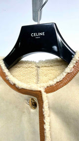 CELINE Metal-button Collarless Shearling Jacket
