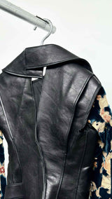 Junya Watanabe Floral-Velvet-Sleeve Reconstructed Faux Leather Jacket