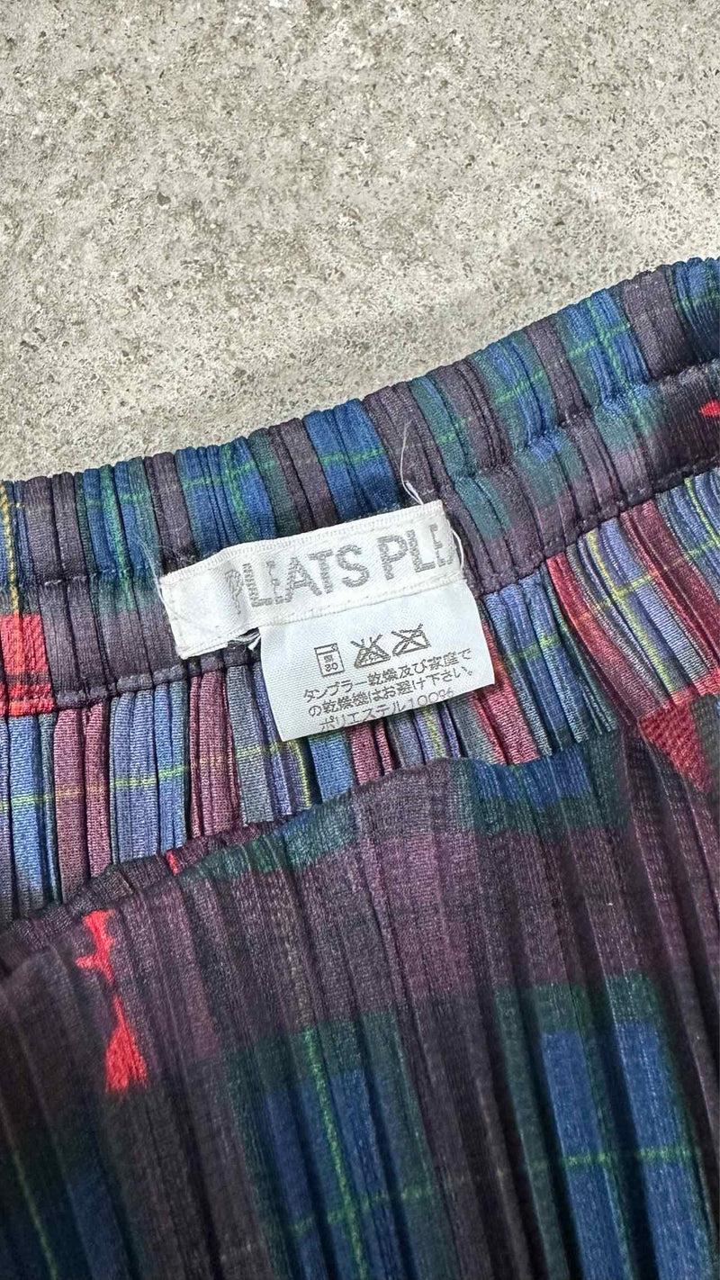 Pleats Please Pleated Plaid Wrap Long Skirt