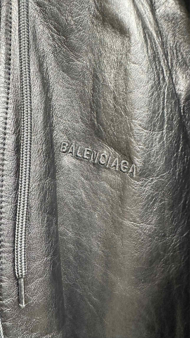 Balenciaga Quilted-lining Hood Layered Leather Coat