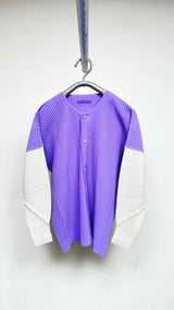 Homme Plisse Two-tone Pleated Collar-less Jacket