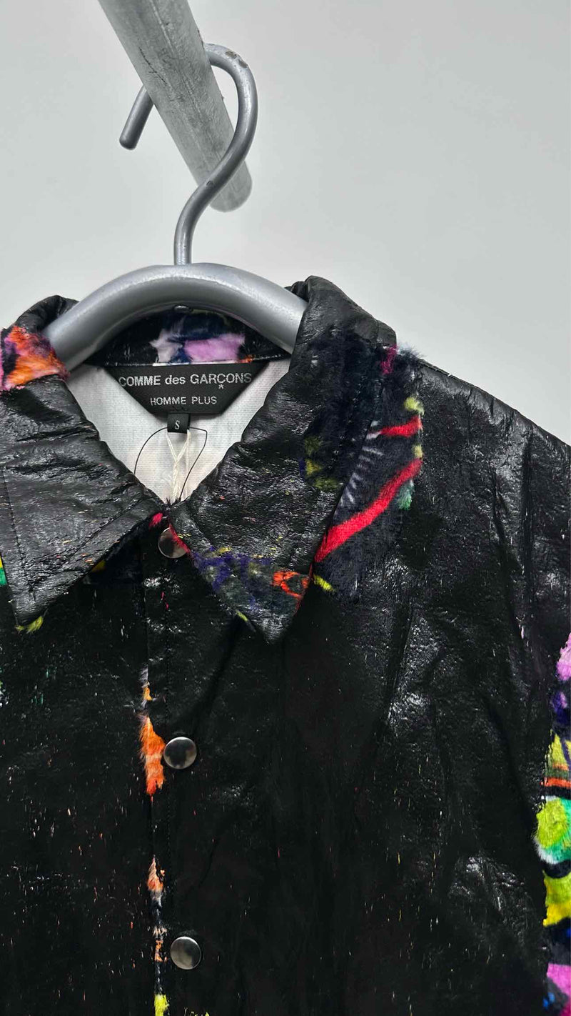 Comme Des Garcons Homme Plus Faux-leather Velvet Hybrid Printed Coach Jacket
