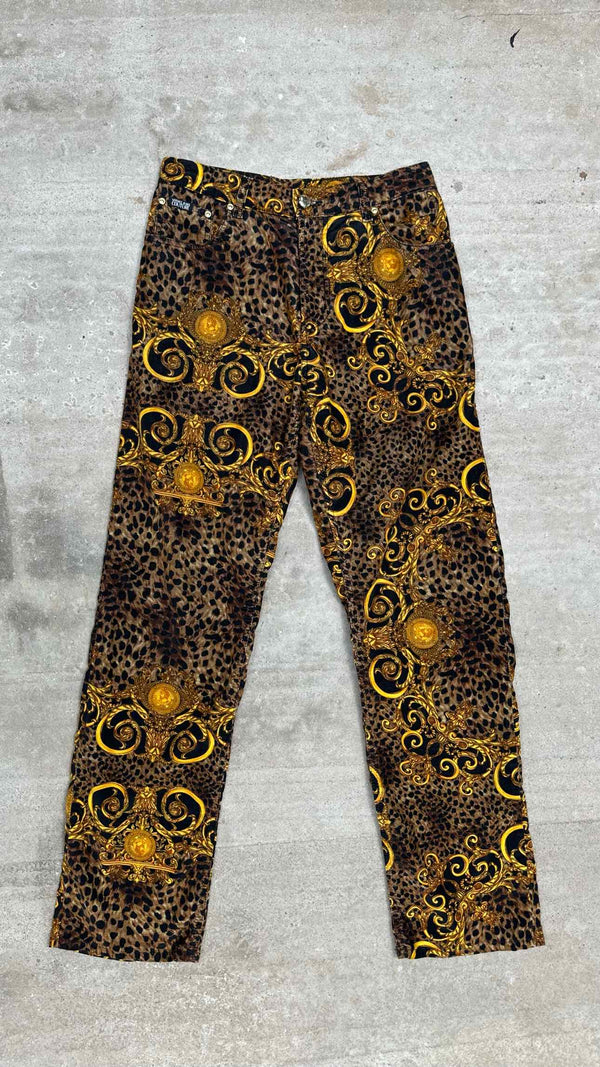 Versace Jeans Couture Leopard Baroque Velvet Flare Pants