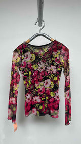 Jean Paul Gaultier L/S Acid-floral Mesh Top