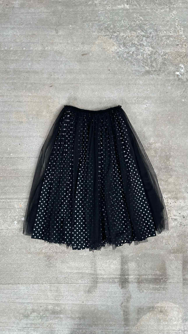 Black Comme Des GarÃ§ons Mesh Layered Polka Dot Wide Skirt