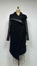 Helmut Lang Leather-htbrid Wool Over Coat