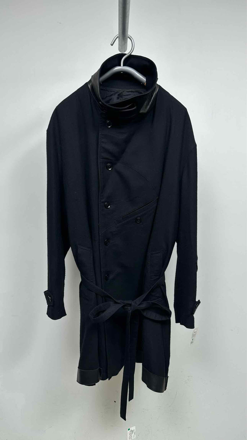 Y's BANG ON Leather Trim Oversized Bottom Side-zip Trench Coat