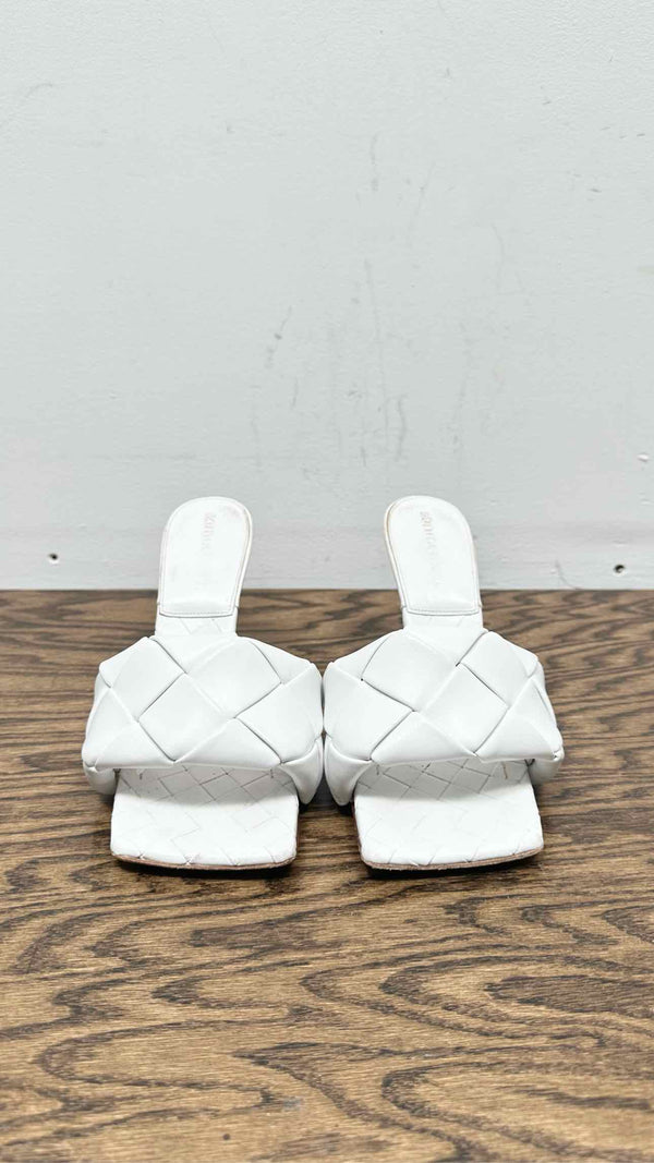 Bottega Veneta Lido Intrecciato Leather Heel Sandals