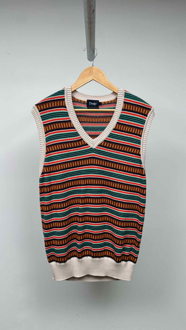 Drake's Stripe V-neck Vest