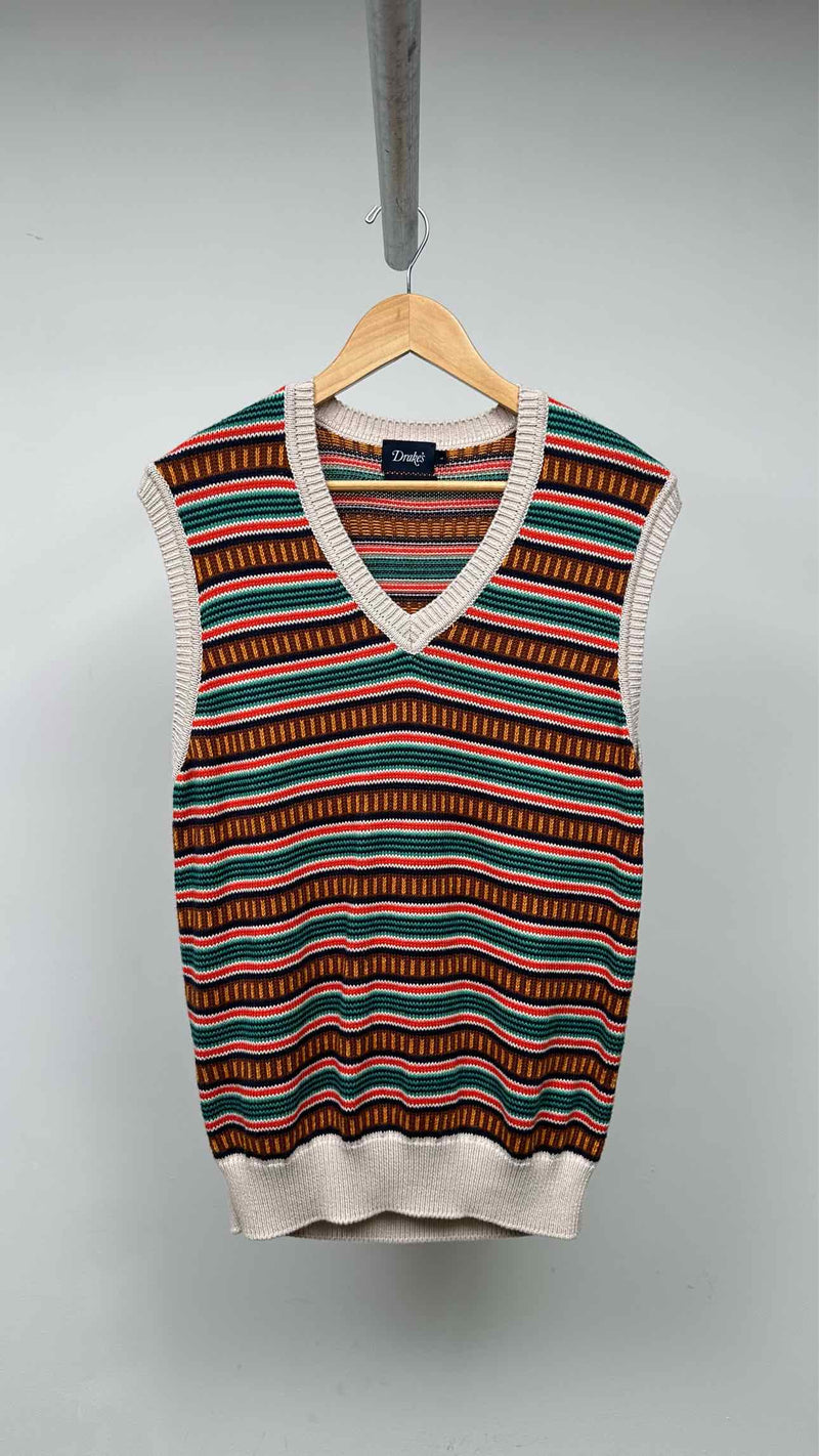 Drake's Stripe V-neck Vest