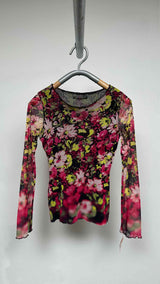 Jean Paul Gaultier L/S Acid-floral Mesh Top