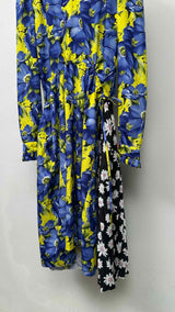 Balenciaga L/S Hybrid Multi-floral Pleated Dress