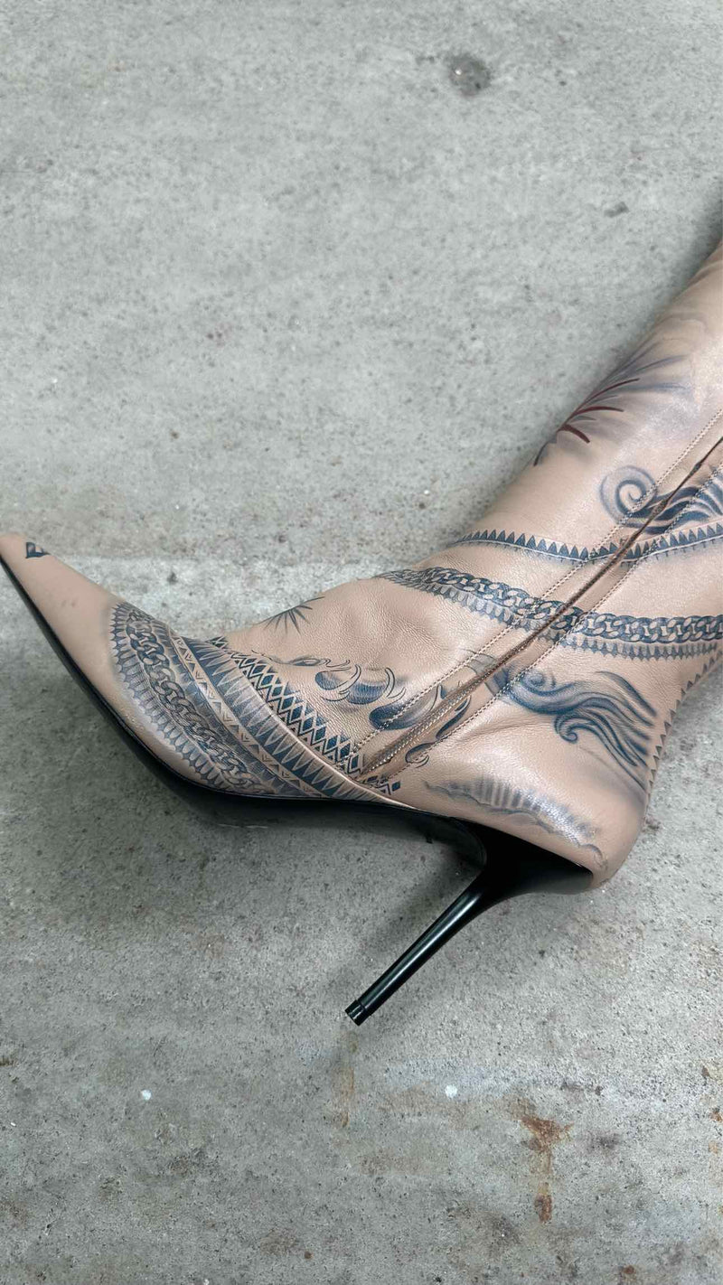 Jean Paul Gaultier Tattoo Long Heel Boots