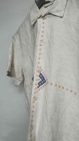 Bode S/S Embroidered Distressed Linen Box Shirt