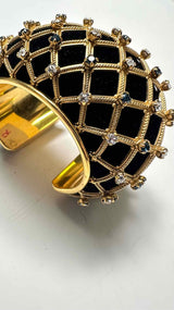Saint Laurent Crystal & Velvet Cuff Bracelet