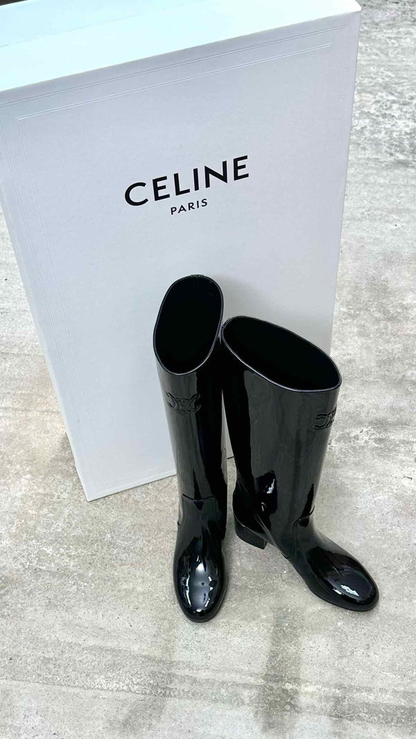 CELINE Patent Triomphe High Boots