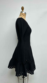 Alaia L/S Laser-cut Skater Dress