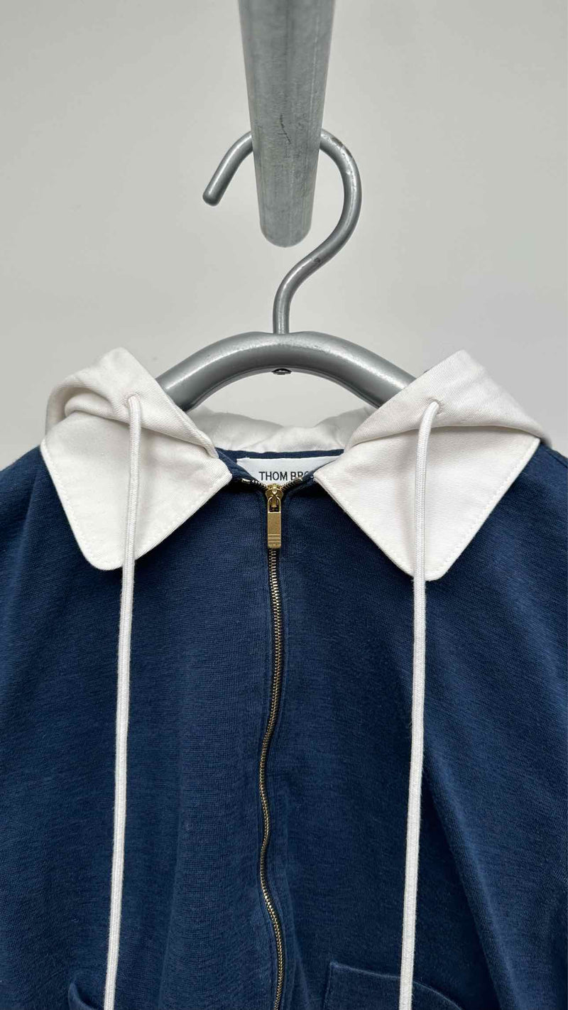 Thom Browne Zip-up Two-tone Cropped Hoodie