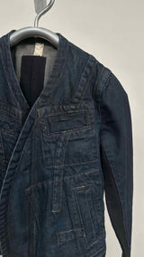 Rick Owens Collar-less Reconstructed Slav Denim Jacket