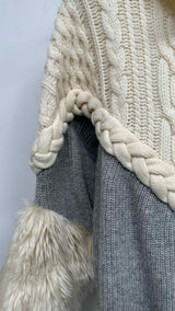 Sacai High-Neck Fur-Sleeve Asymmetrical Zip-Detail Sweater