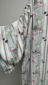 Thom Browne Pleated Puff-Sleeve Printed Long Dress