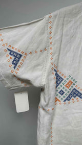 Bode S/S Embroidered Distressed Linen Box Shirt